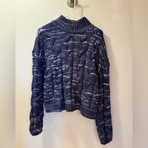 Navy Cable Knit Turtleneck Sweater